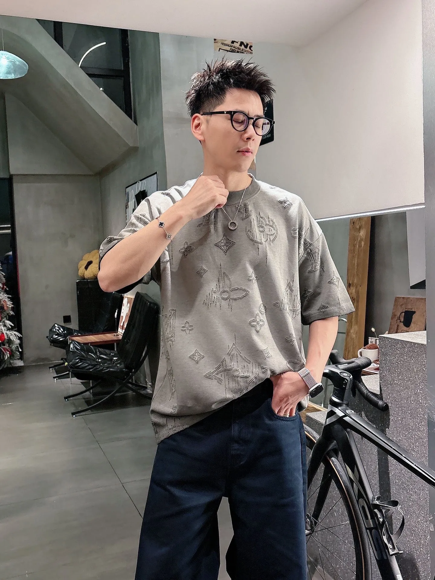Louis Vuitton/Louis Vuitton presbyopia burnt flower washed distressed short sleeves